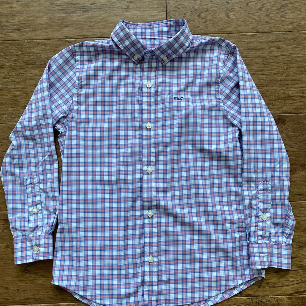 Vineyard Vines Kids Plaid Shirt - Peach and Blue